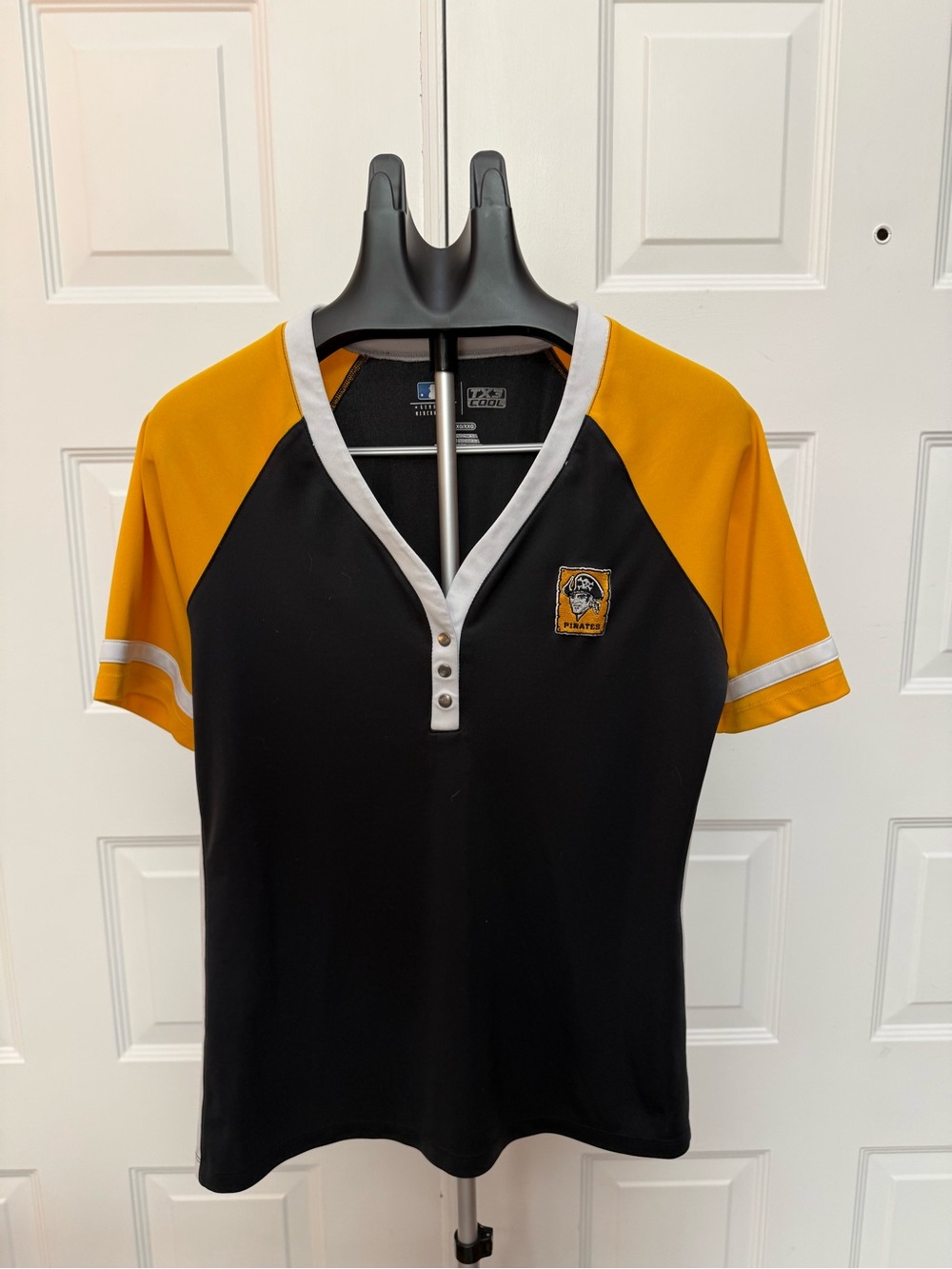 Pirates Black & Gold Raglan Button V-Neck Tee - Picture 1 of 11